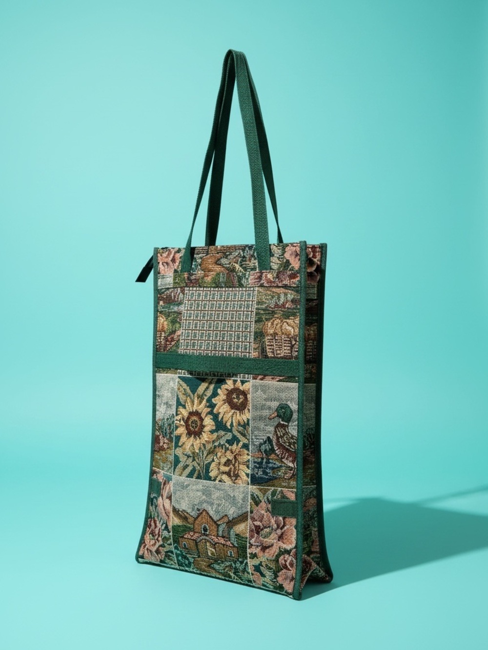 Vintage Tapestry Rolling Tote Bag | Foldable Patchwork Shopping Cart with Wheels